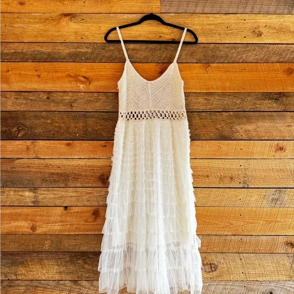 Sunlit Serenity Crochet Ruffle POL Dress (Natural) - Picture 2 of 7